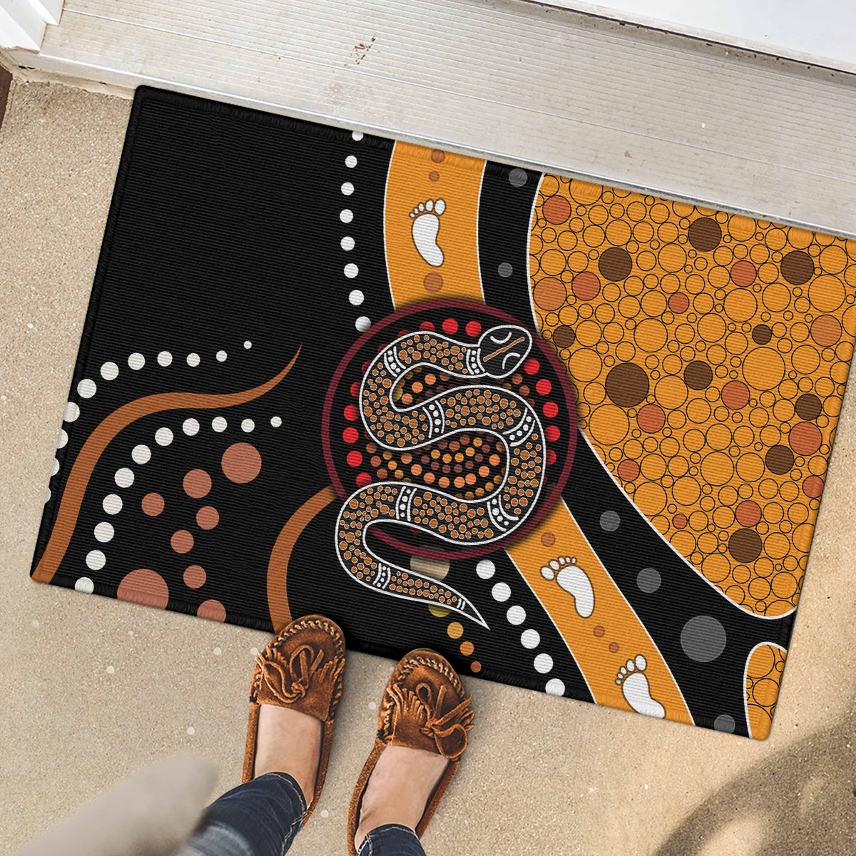 Aboriginal Snake Pattern Dot Art Rubber Doormat