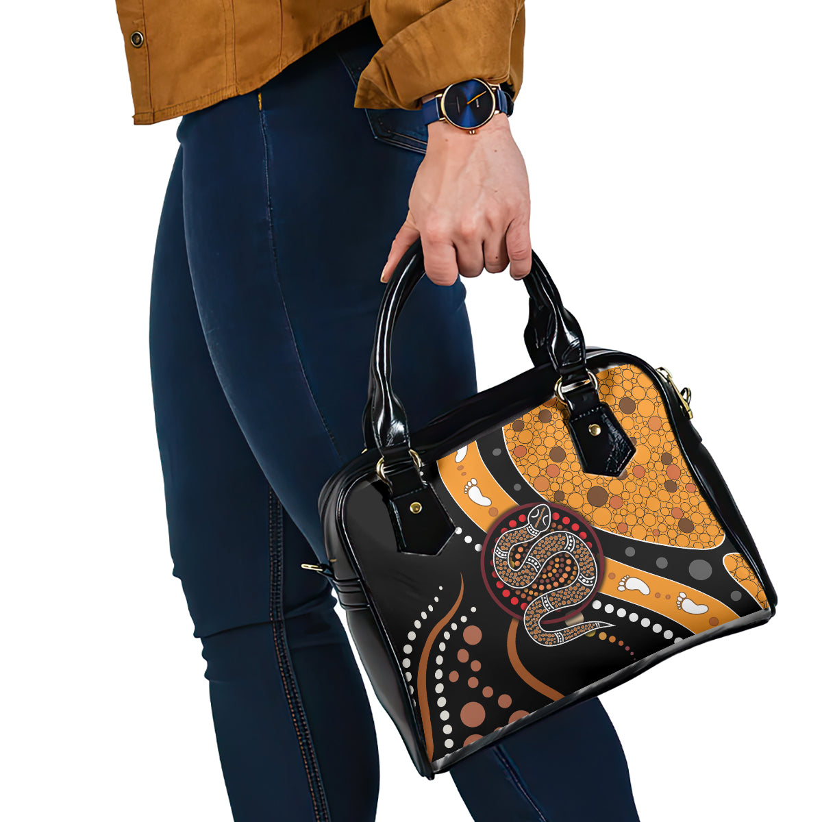 Aboriginal Snake Pattern Dot Art Shoulder Handbag
