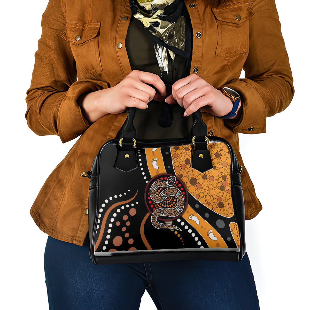 Aboriginal Snake Pattern Dot Art Shoulder Handbag