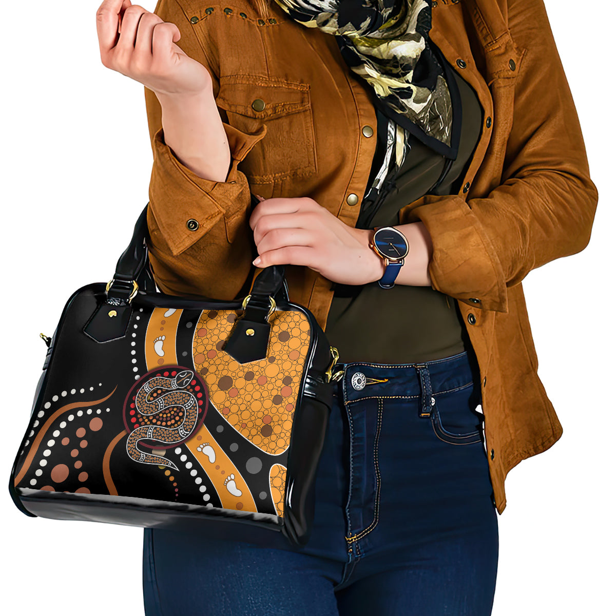 Aboriginal Snake Pattern Dot Art Shoulder Handbag