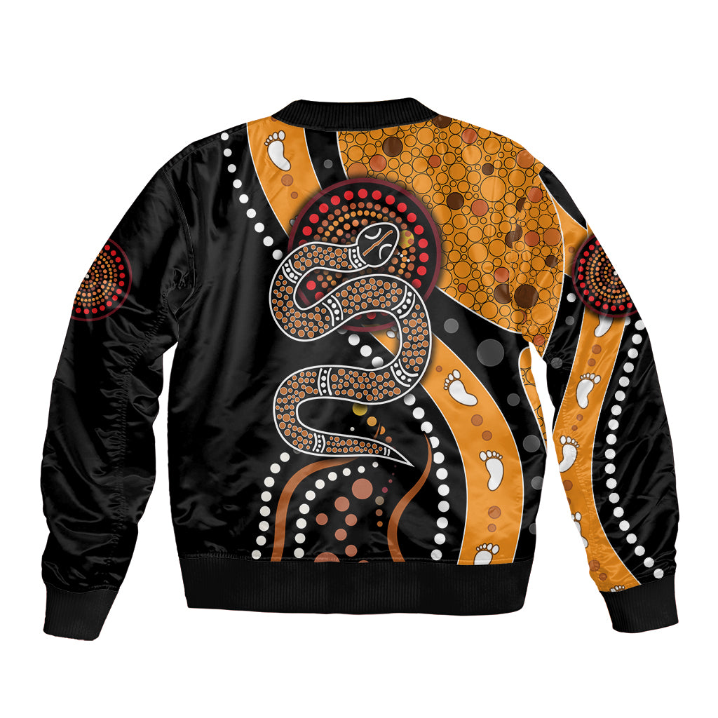 Aboriginal Snake Pattern Dot Art Sleeve Zip Bomber Jacket