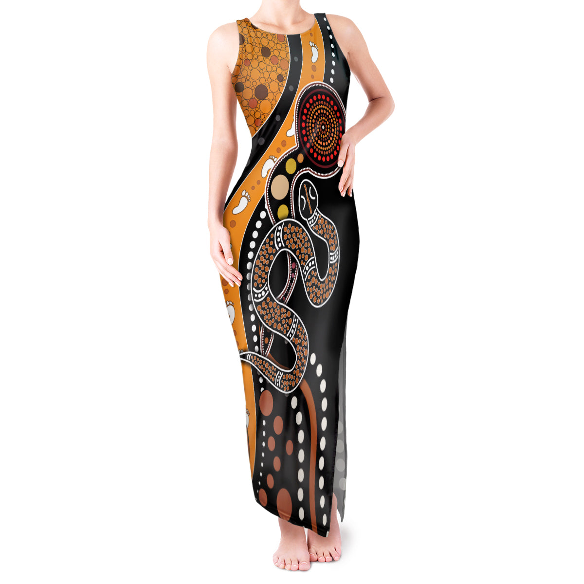 Aboriginal Snake Pattern Dot Art Tank Maxi Dress