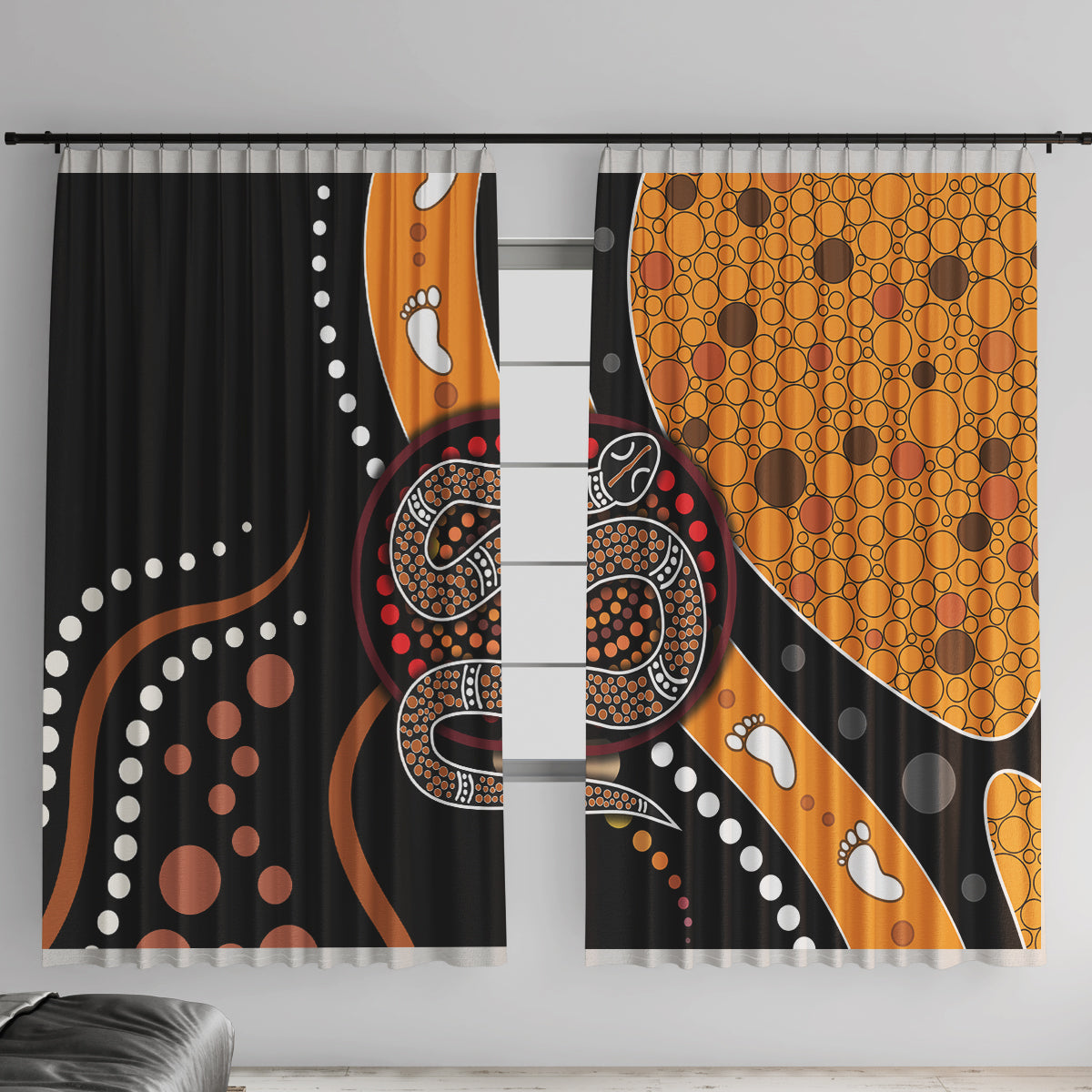 Aboriginal Snake Pattern Dot Art Window Curtain