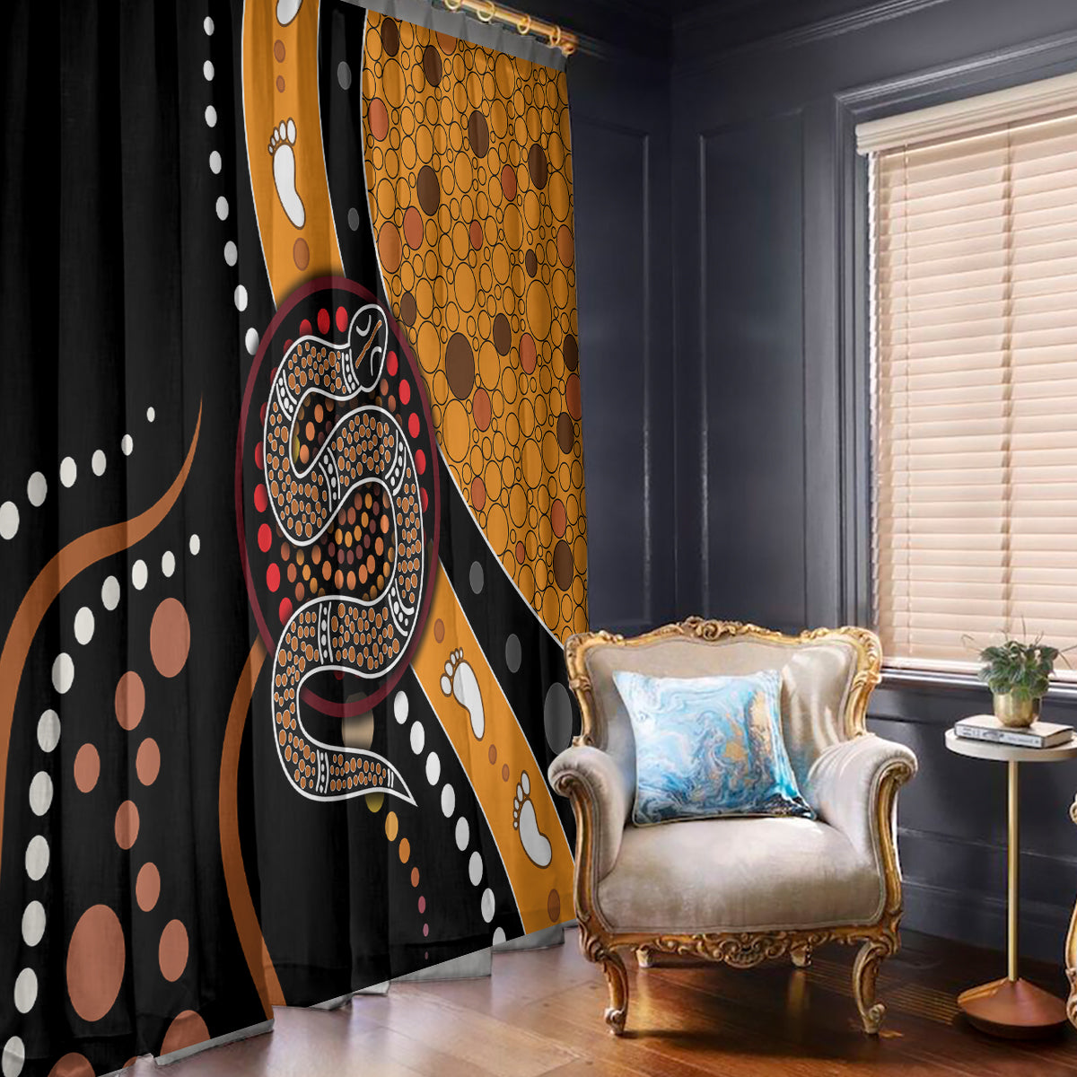 Aboriginal Snake Pattern Dot Art Window Curtain