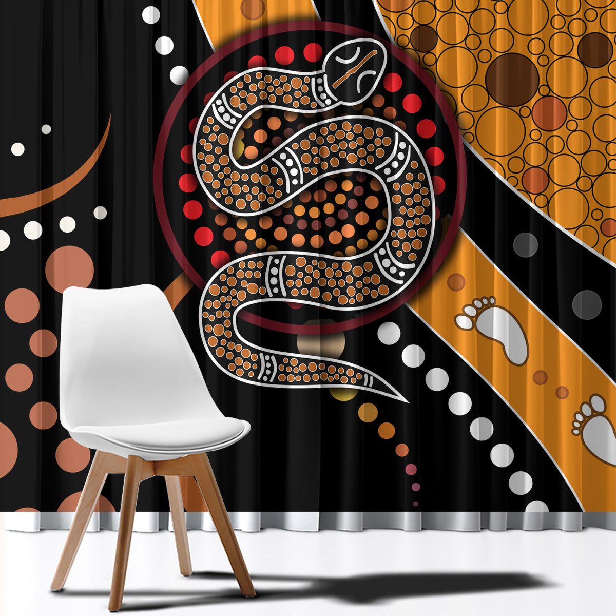 Aboriginal Snake Pattern Dot Art Window Curtain