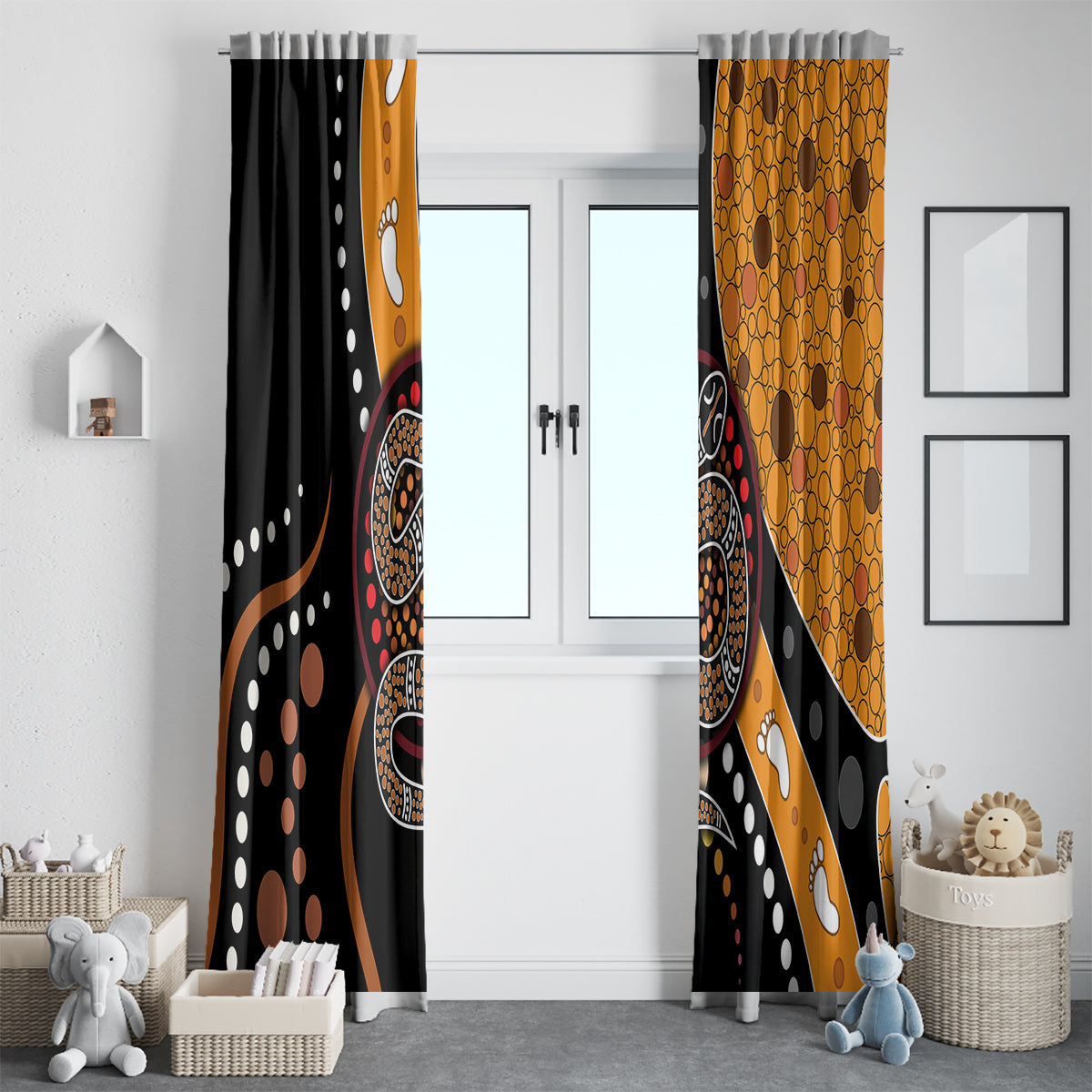 Aboriginal Snake Pattern Dot Art Window Curtain