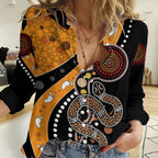 Aboriginal Snake Pattern Dot Art Women Casual Shirt