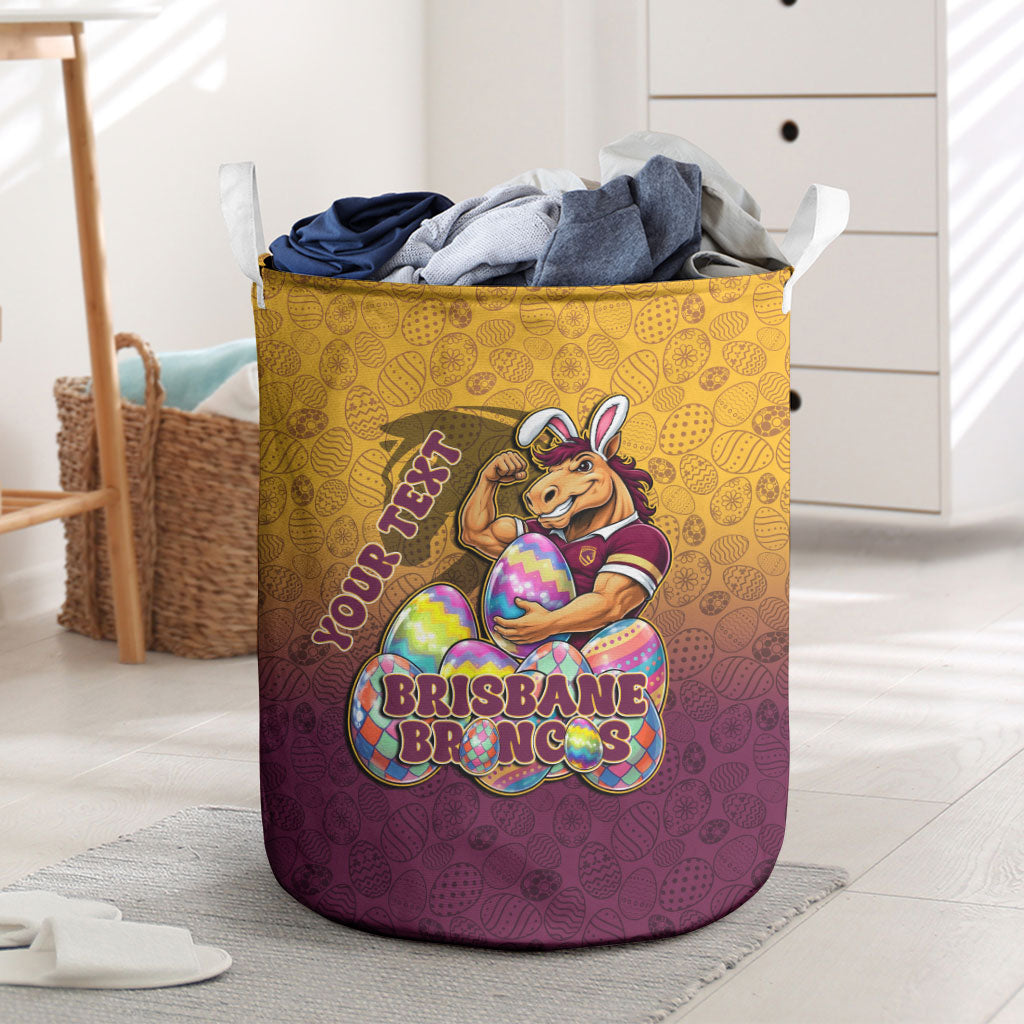 Personalized Brisbane Broncos Laundry Basket Easter Mascot - Colorful Eggs Cartoon Style