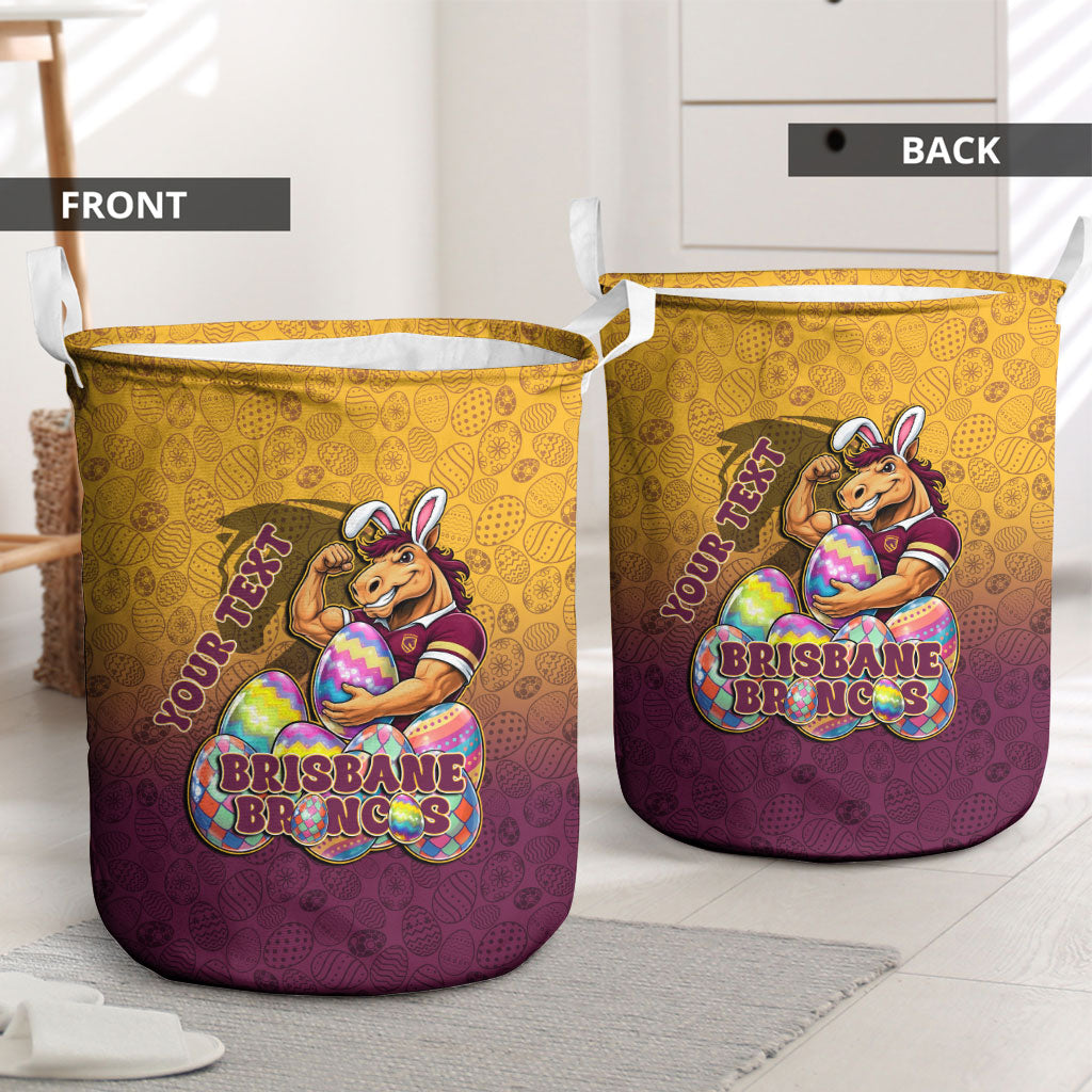Personalized Brisbane Broncos Laundry Basket Easter Mascot - Colorful Eggs Cartoon Style