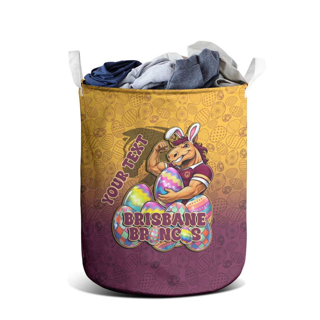 Personalized Brisbane Broncos Laundry Basket Easter Mascot - Colorful Eggs Cartoon Style