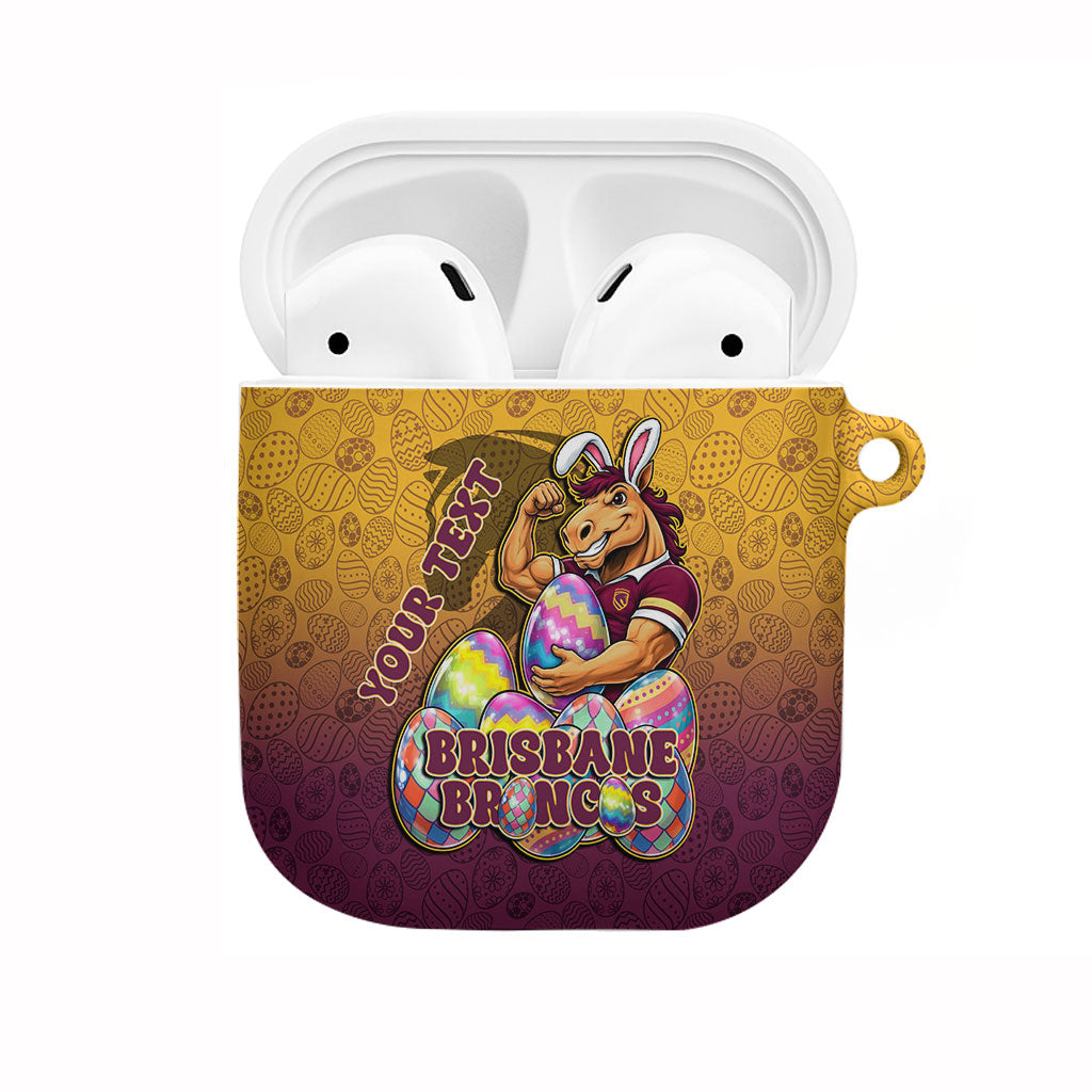 Personalized Brisbane Broncos AirPods Case Easter Mascot - Colorful Eggs Cartoon Style