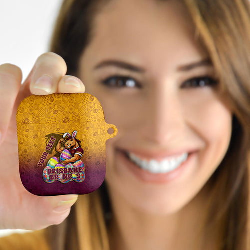 Personalized Brisbane Broncos AirPods Case Easter Mascot - Colorful Eggs Cartoon Style