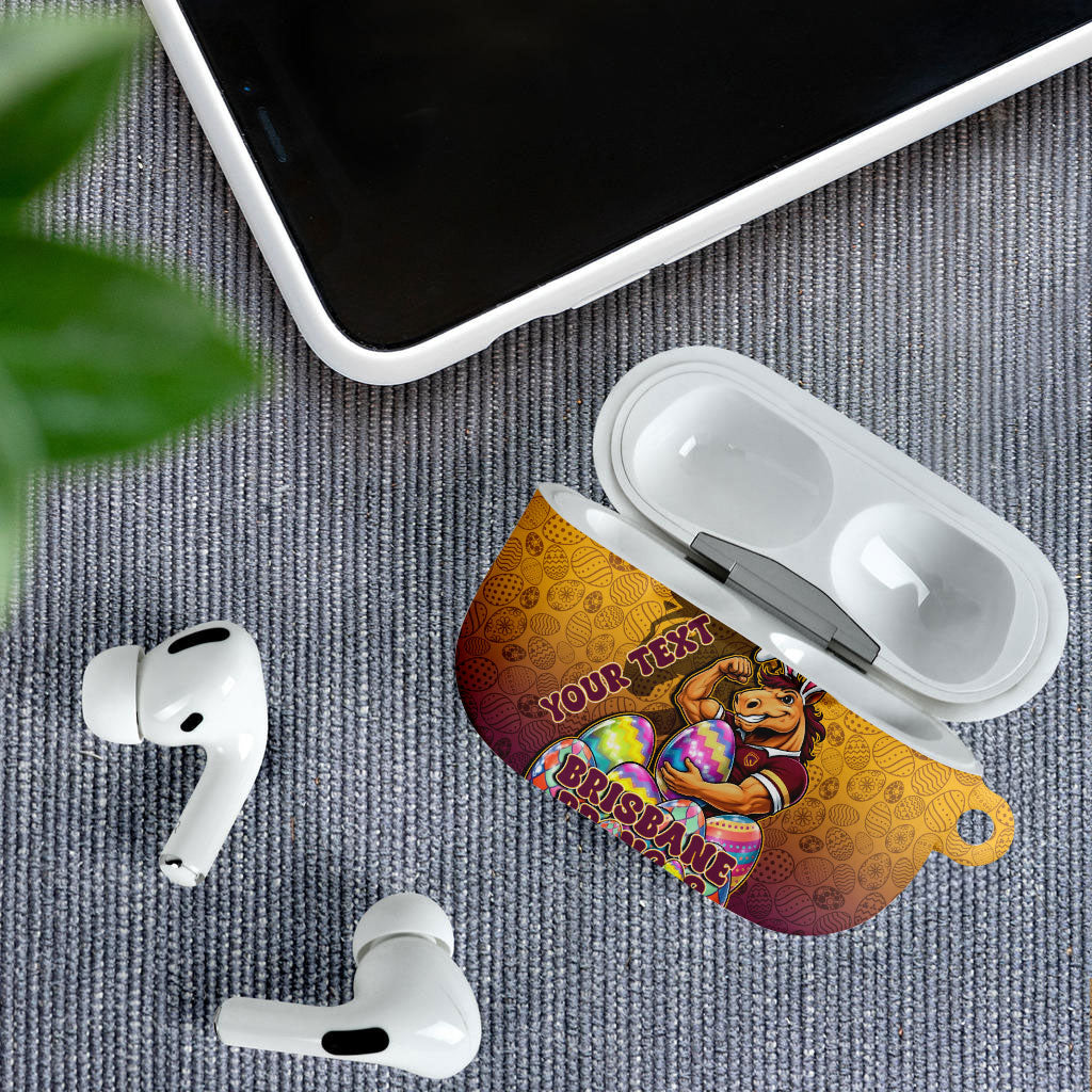 Personalized Brisbane Broncos AirPods Case Easter Mascot - Colorful Eggs Cartoon Style