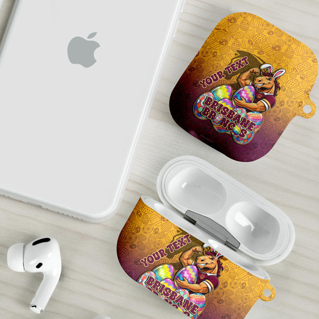Personalized Brisbane Broncos AirPods Case Easter Mascot - Colorful Eggs Cartoon Style