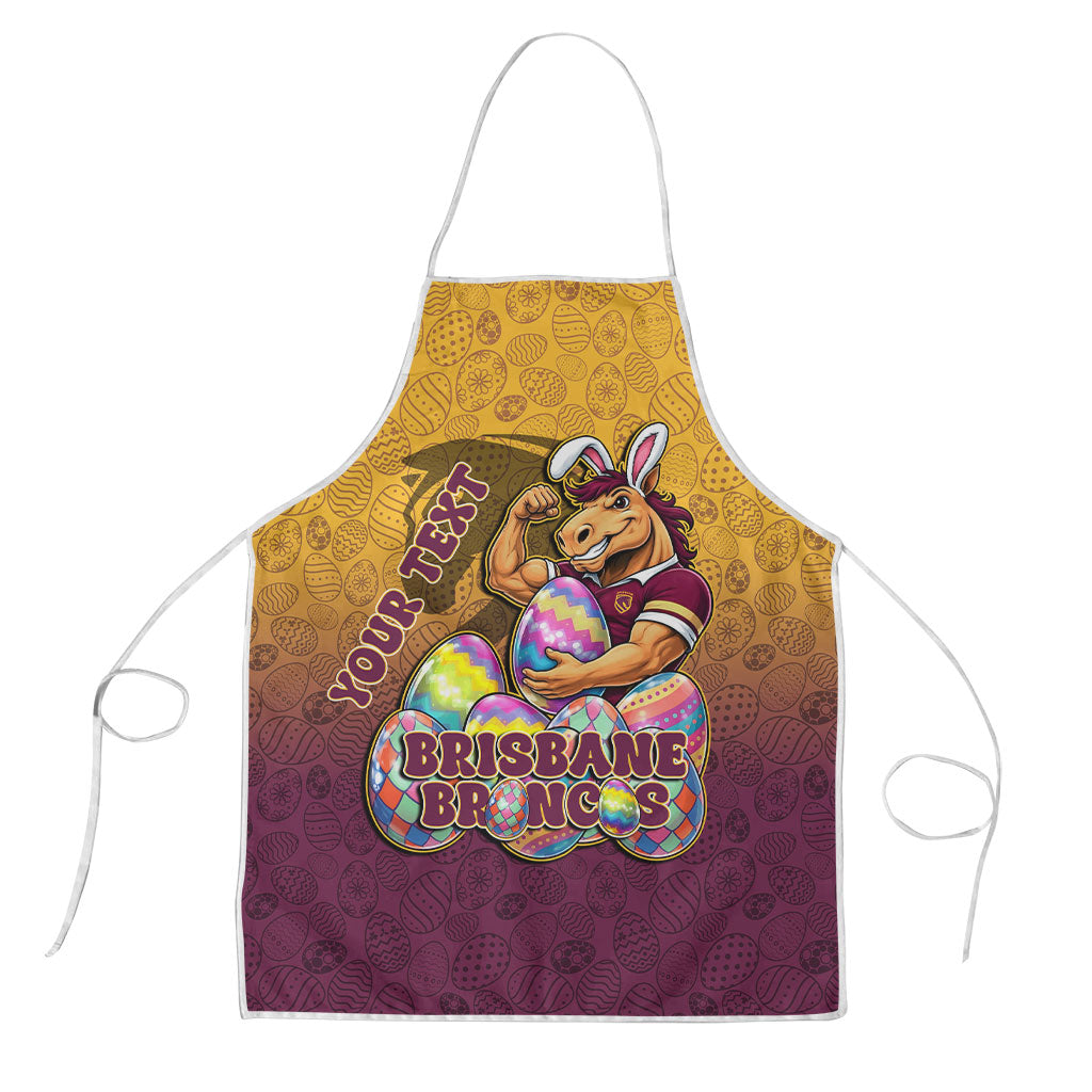 Personalized Brisbane Broncos Apron Easter Mascot - Colorful Eggs Cartoon Style