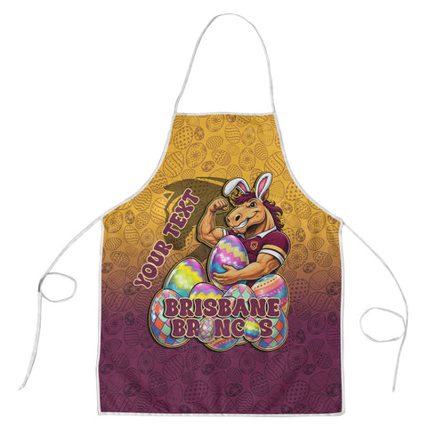 Personalized Brisbane Broncos Apron Easter Mascot - Colorful Eggs Cartoon Style
