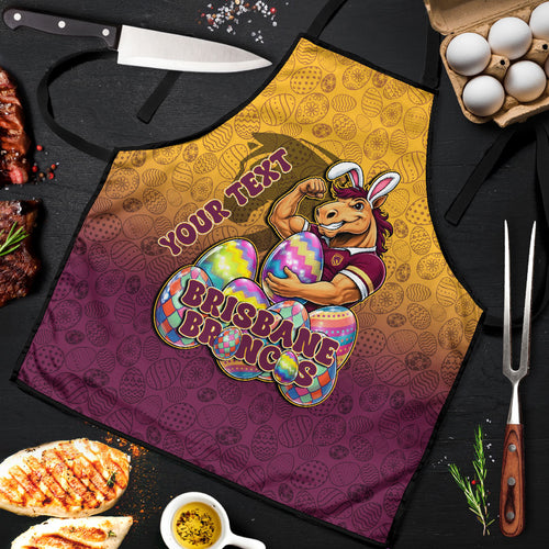 Personalized Brisbane Broncos Apron Easter Mascot - Colorful Eggs Cartoon Style