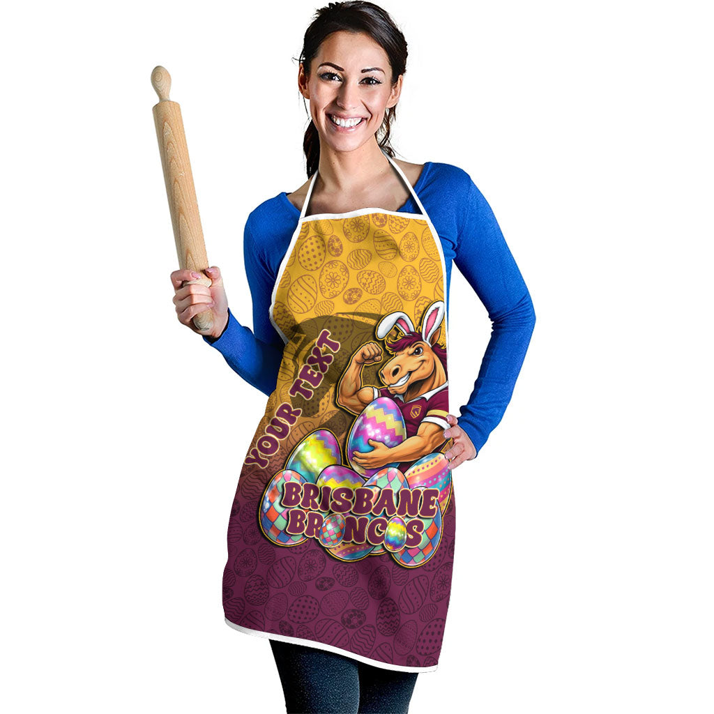 Personalized Brisbane Broncos Apron Easter Mascot - Colorful Eggs Cartoon Style