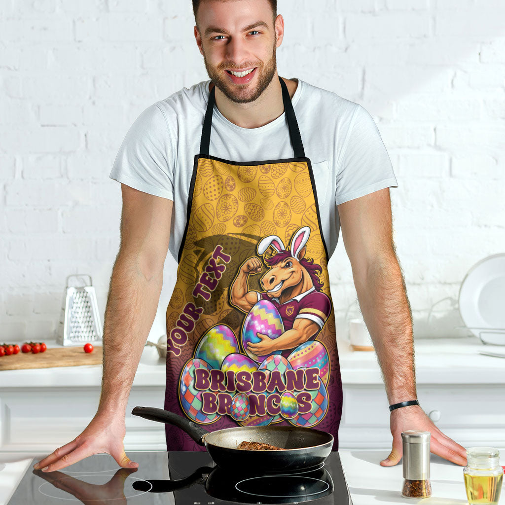 Personalized Brisbane Broncos Apron Easter Mascot - Colorful Eggs Cartoon Style