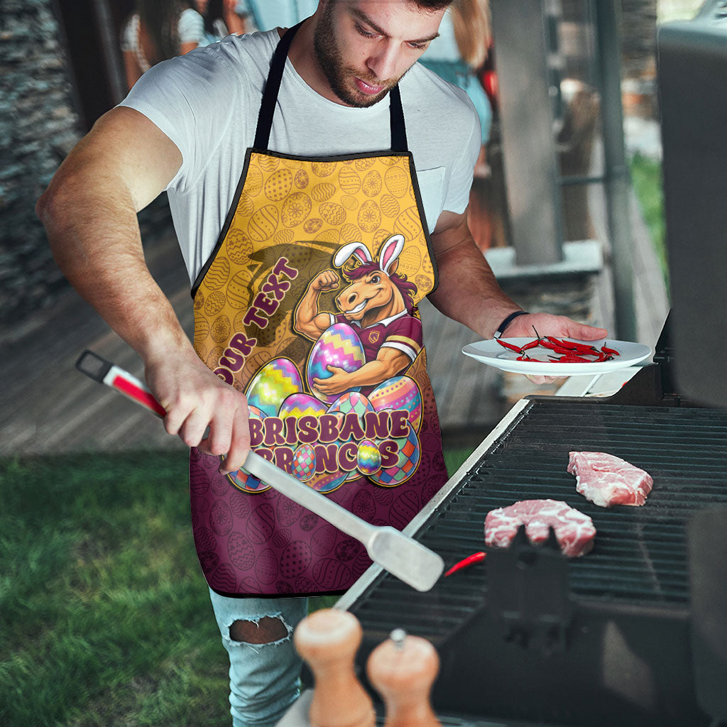 Personalized Brisbane Broncos Apron Easter Mascot - Colorful Eggs Cartoon Style