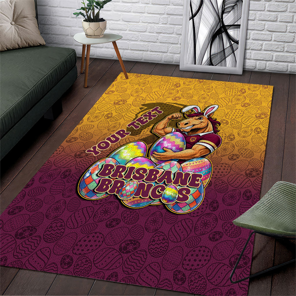 Personalized Brisbane Broncos Area Rug Easter Mascot - Colorful Eggs Cartoon Style