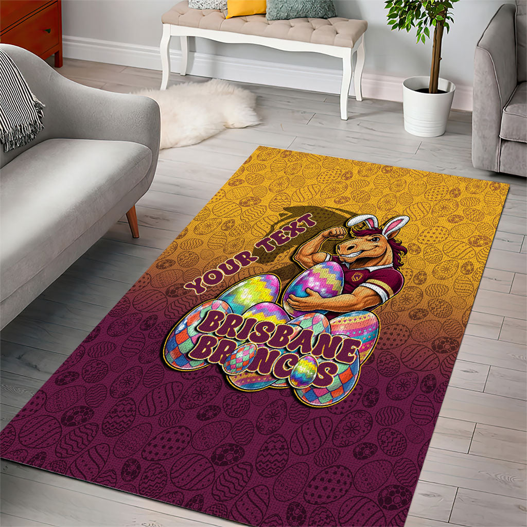 Personalized Brisbane Broncos Area Rug Easter Mascot - Colorful Eggs Cartoon Style