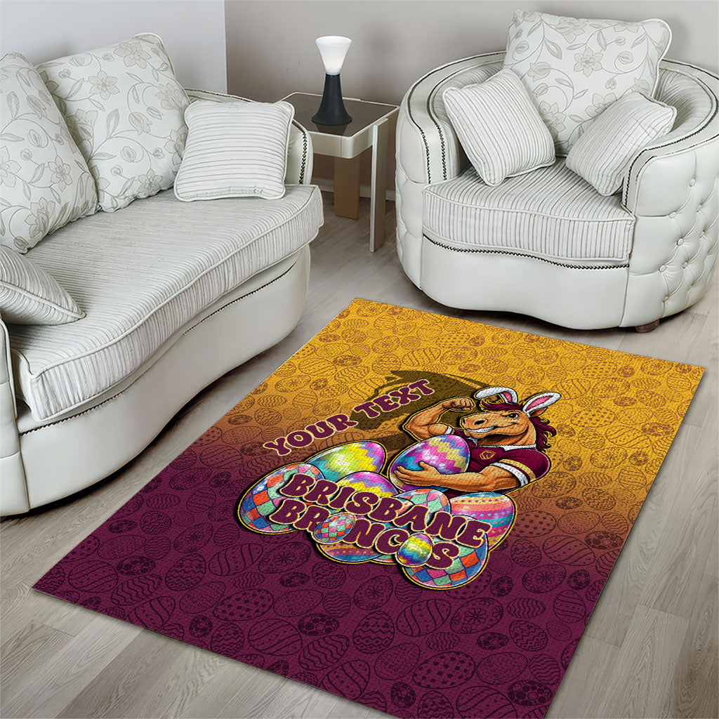 Personalized Brisbane Broncos Area Rug Easter Mascot - Colorful Eggs Cartoon Style