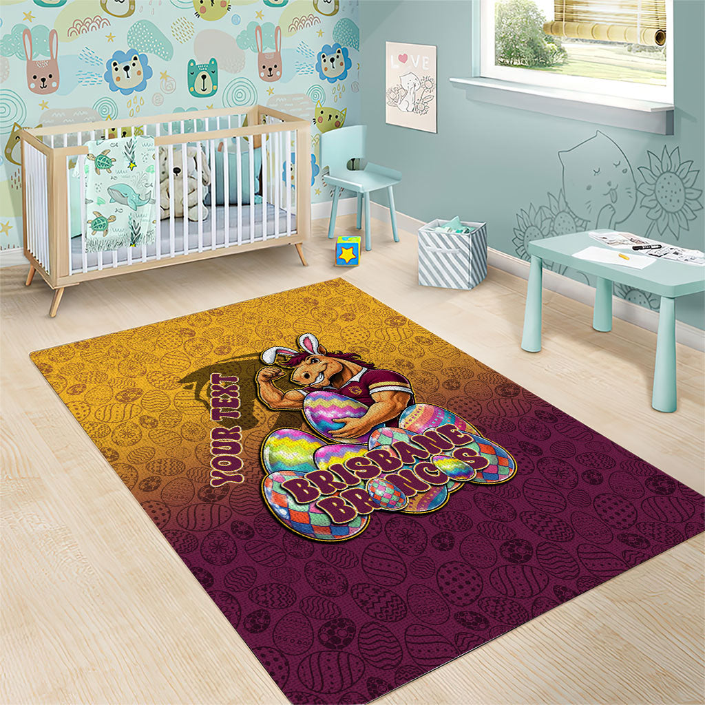 Personalized Brisbane Broncos Area Rug Easter Mascot - Colorful Eggs Cartoon Style