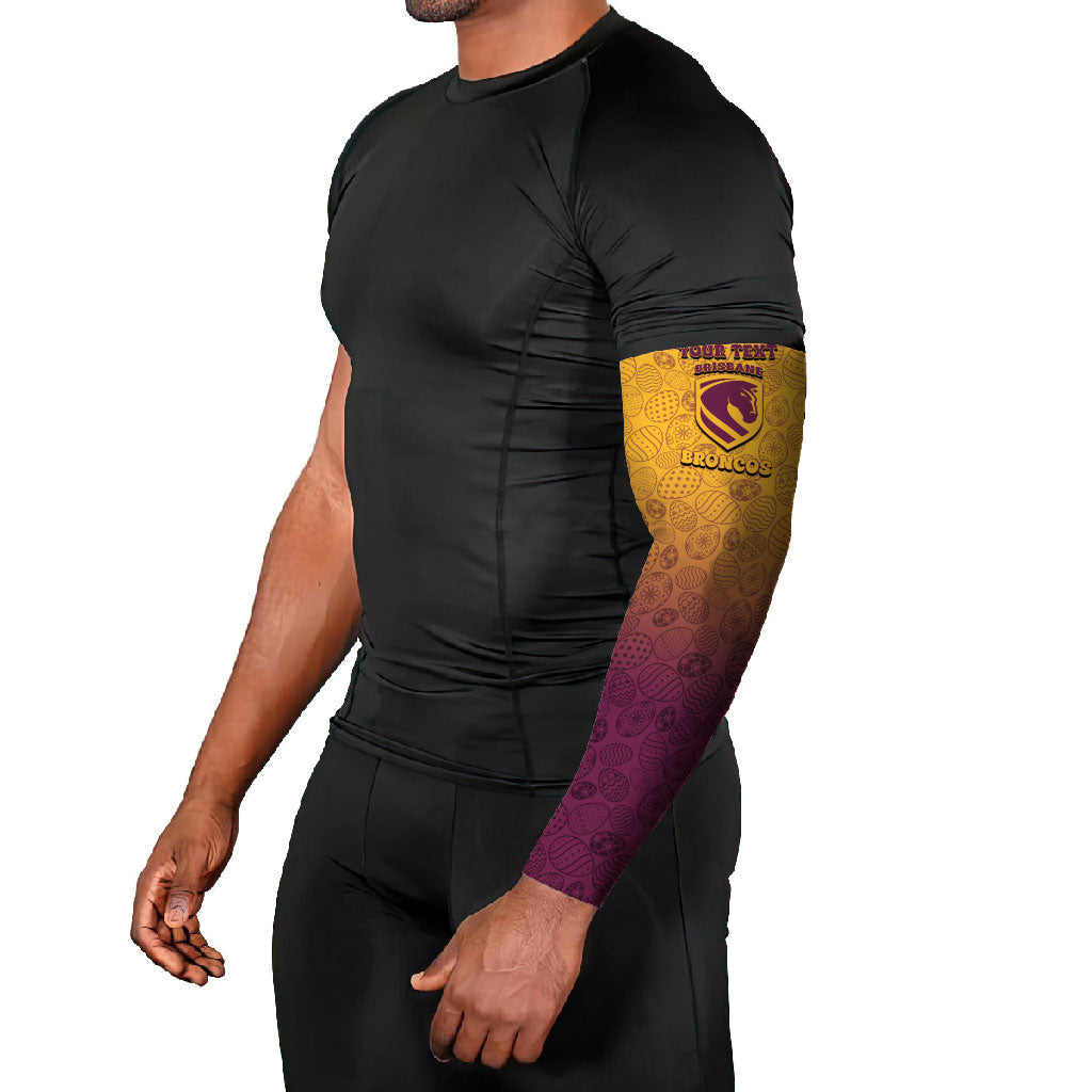 Personalized Brisbane Broncos Arm Sleeves Easter Mascot - Colorful Eggs Cartoon Style