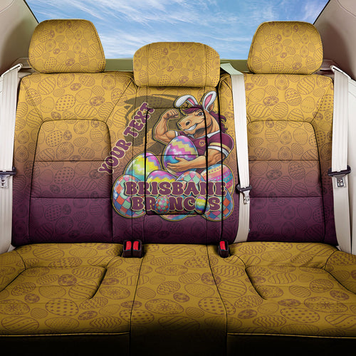 Personalized Brisbane Broncos Back Car Seat Cover Easter Mascot - Colorful Eggs Cartoon Style