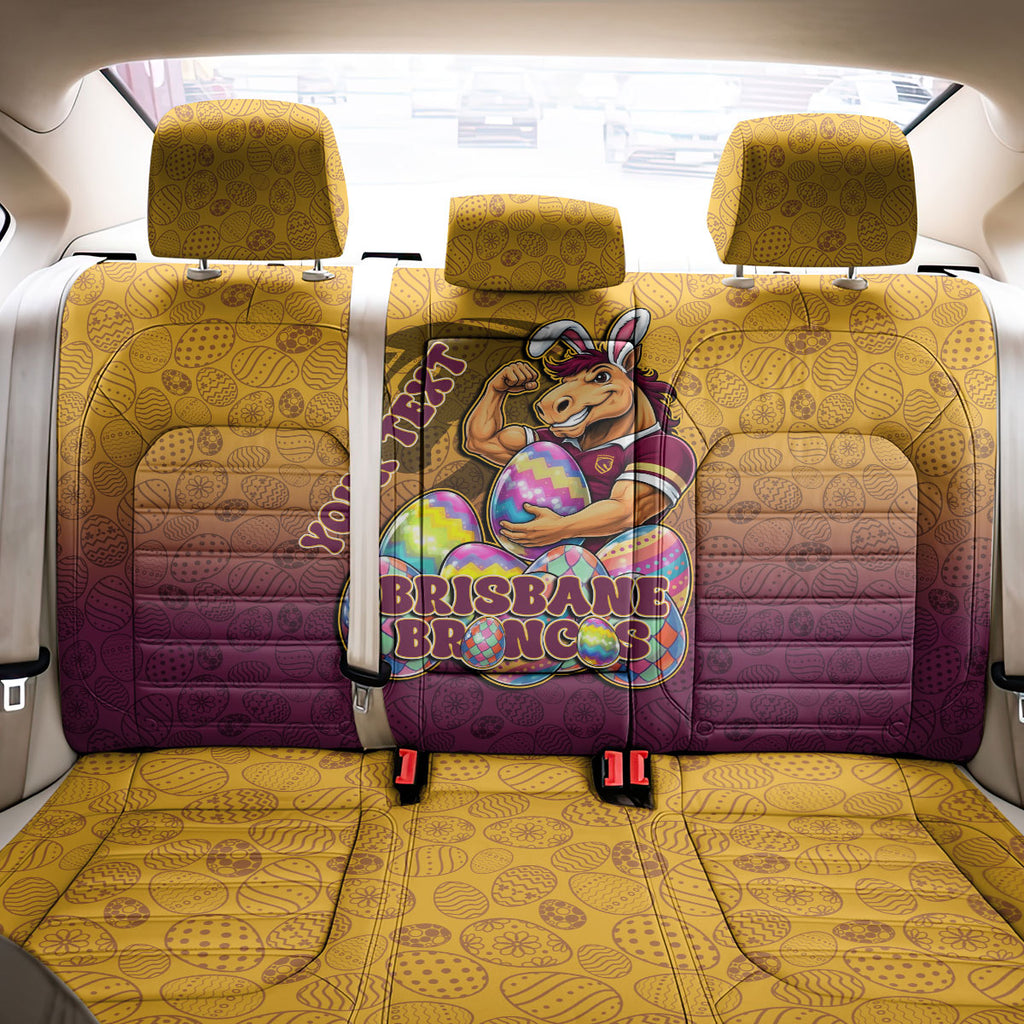Personalized Brisbane Broncos Back Car Seat Cover Easter Mascot - Colorful Eggs Cartoon Style