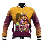 Personalized Brisbane Broncos Baseball Jacket Easter Mascot - Colorful Eggs Cartoon Style