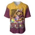 Personalized Brisbane Broncos Baseball Jersey Easter Mascot - Colorful Eggs Cartoon Style