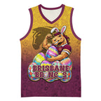 Personalized Brisbane Broncos Basketball Jersey Easter Mascot - Colorful Eggs Cartoon Style