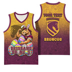 Personalized Brisbane Broncos Basketball Jersey Easter Mascot - Colorful Eggs Cartoon Style