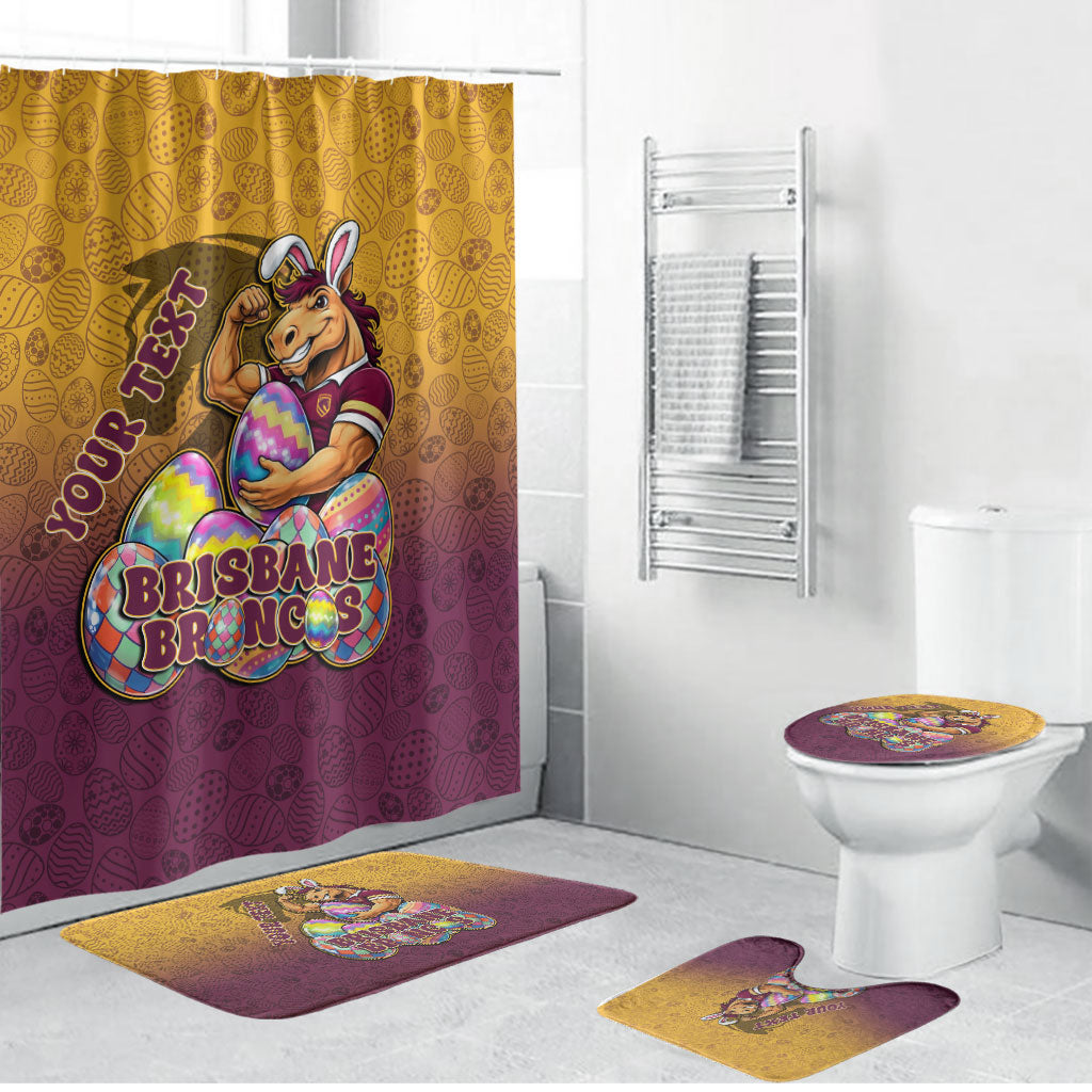 Personalized Brisbane Broncos Bathroom Set Easter Mascot - Colorful Eggs Cartoon Style