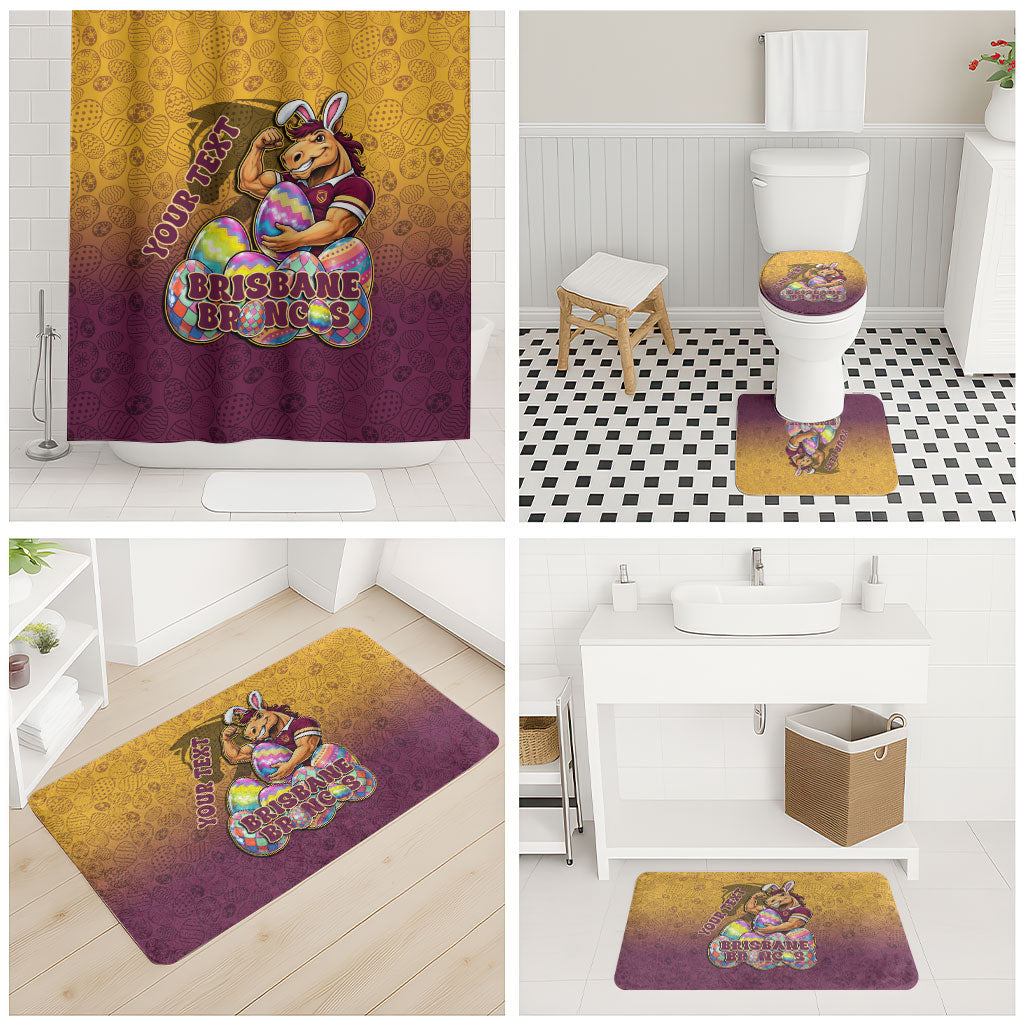 Personalized Brisbane Broncos Bathroom Set Easter Mascot - Colorful Eggs Cartoon Style