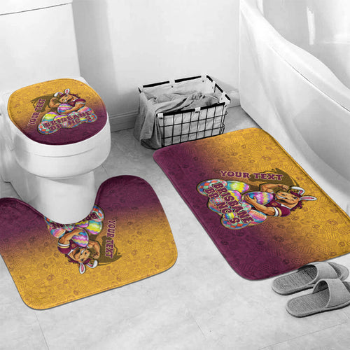 Personalized Brisbane Broncos Bathroom Set Easter Mascot - Colorful Eggs Cartoon Style