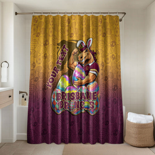 Personalized Brisbane Broncos Bathroom Set Easter Mascot - Colorful Eggs Cartoon Style