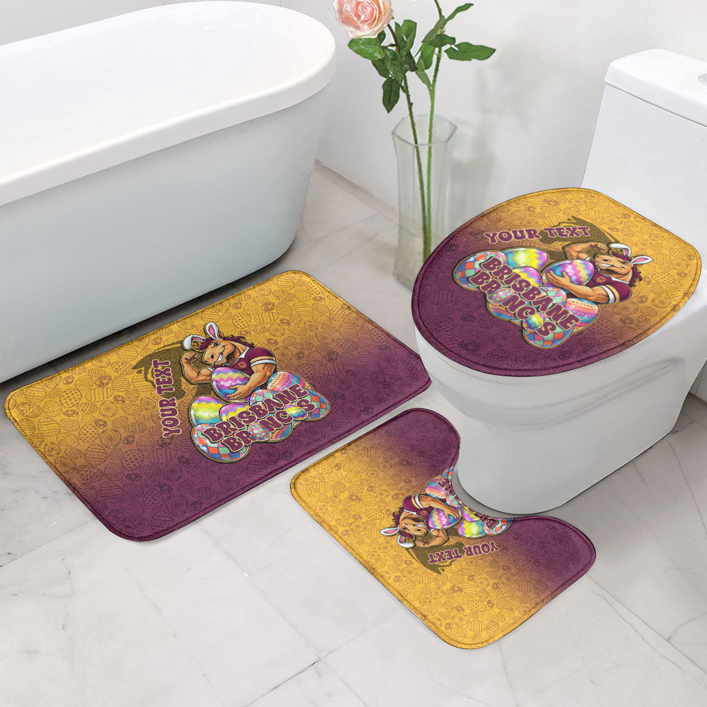 Personalized Brisbane Broncos Bathroom Set Easter Mascot - Colorful Eggs Cartoon Style