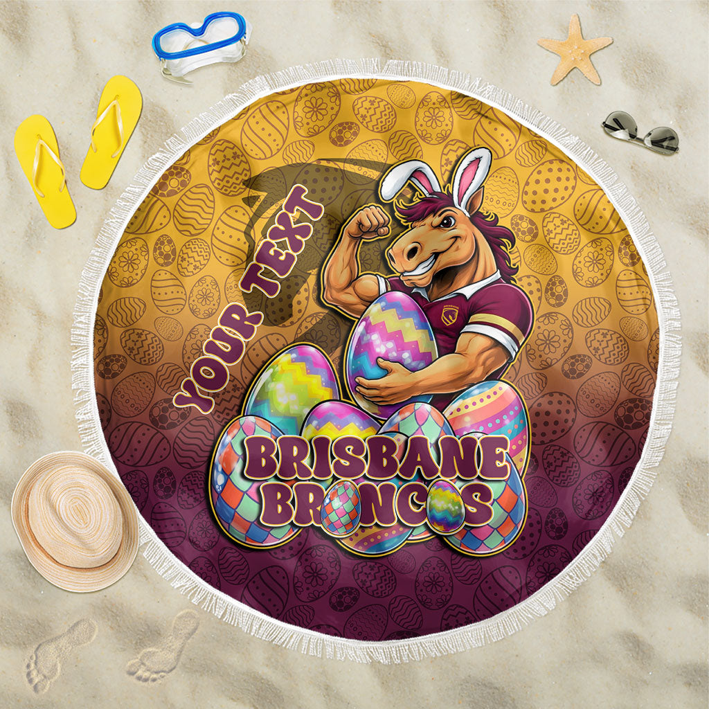 Personalized Brisbane Broncos Beach Blanket Easter Mascot - Colorful Eggs Cartoon Style