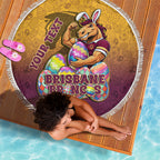Personalized Brisbane Broncos Beach Blanket Easter Mascot - Colorful Eggs Cartoon Style