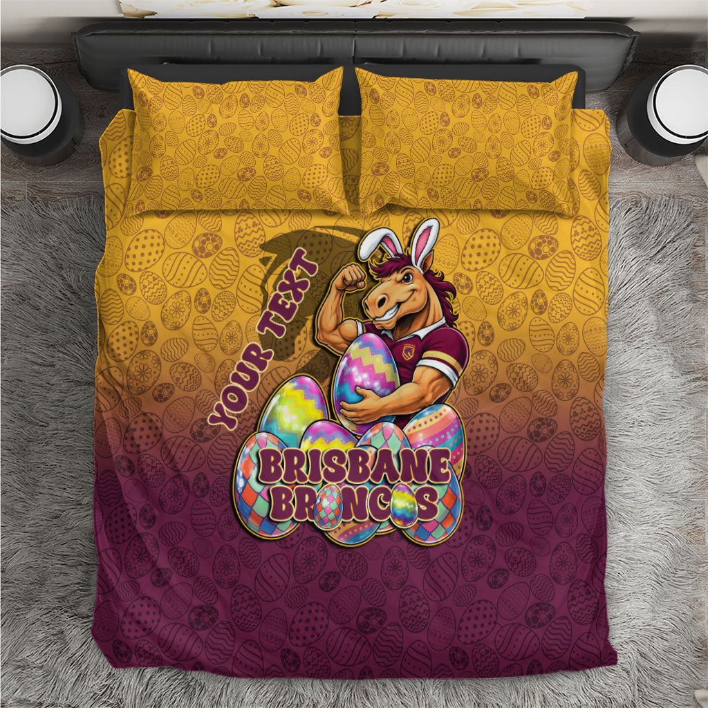 Personalized Brisbane Broncos Bedding Set Easter Mascot - Colorful Eggs Cartoon Style