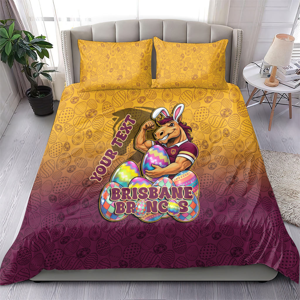 Personalized Brisbane Broncos Bedding Set Easter Mascot - Colorful Eggs Cartoon Style