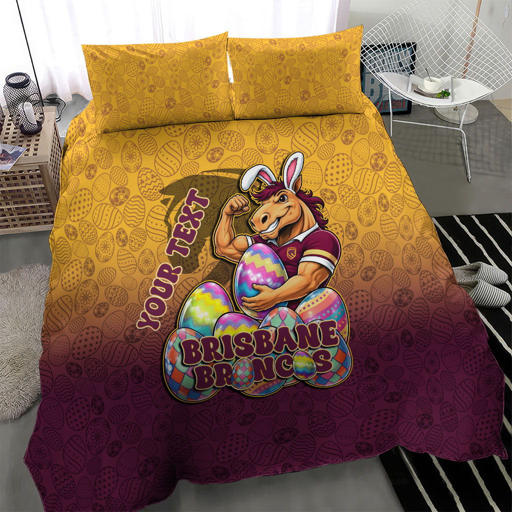 Personalized Brisbane Broncos Bedding Set Easter Mascot - Colorful Eggs Cartoon Style