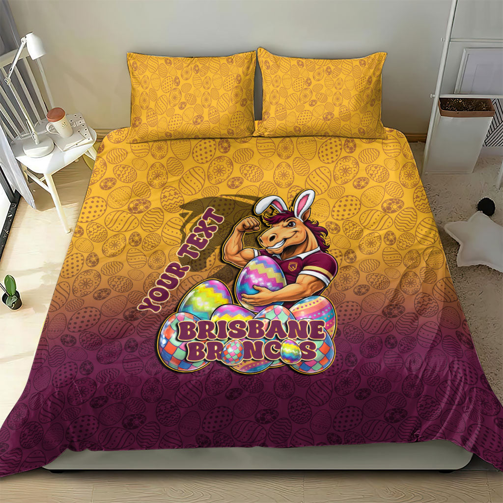 Personalized Brisbane Broncos Bedding Set Easter Mascot - Colorful Eggs Cartoon Style