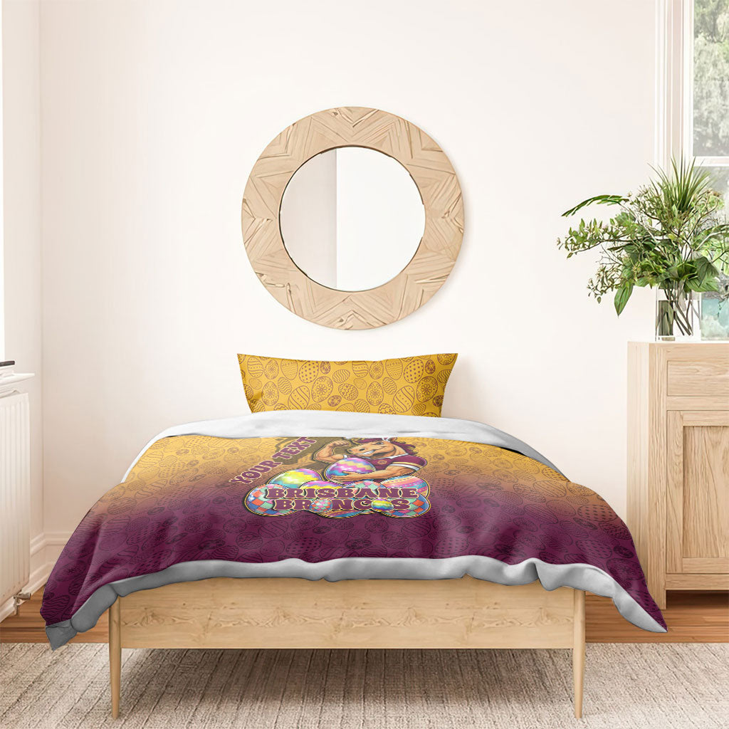 Personalized Brisbane Broncos Bedding Set Easter Mascot - Colorful Eggs Cartoon Style
