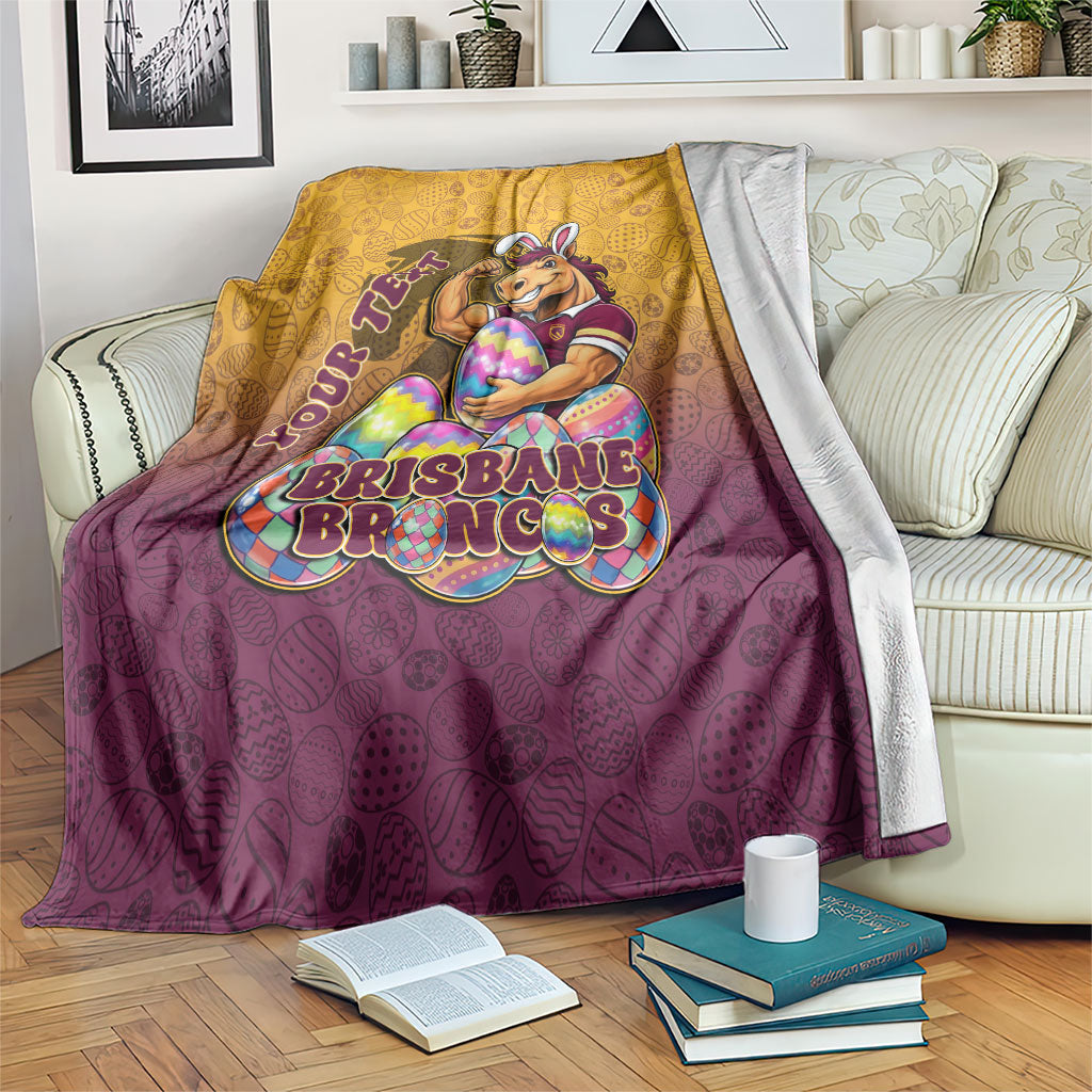Personalized Brisbane Broncos Blanket Easter Mascot - Colorful Eggs Cartoon Style