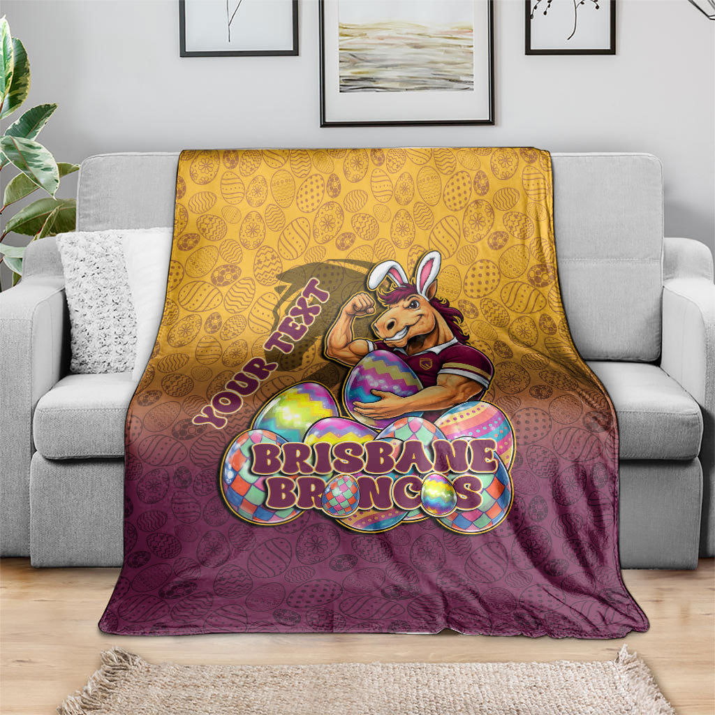 Personalized Brisbane Broncos Blanket Easter Mascot - Colorful Eggs Cartoon Style
