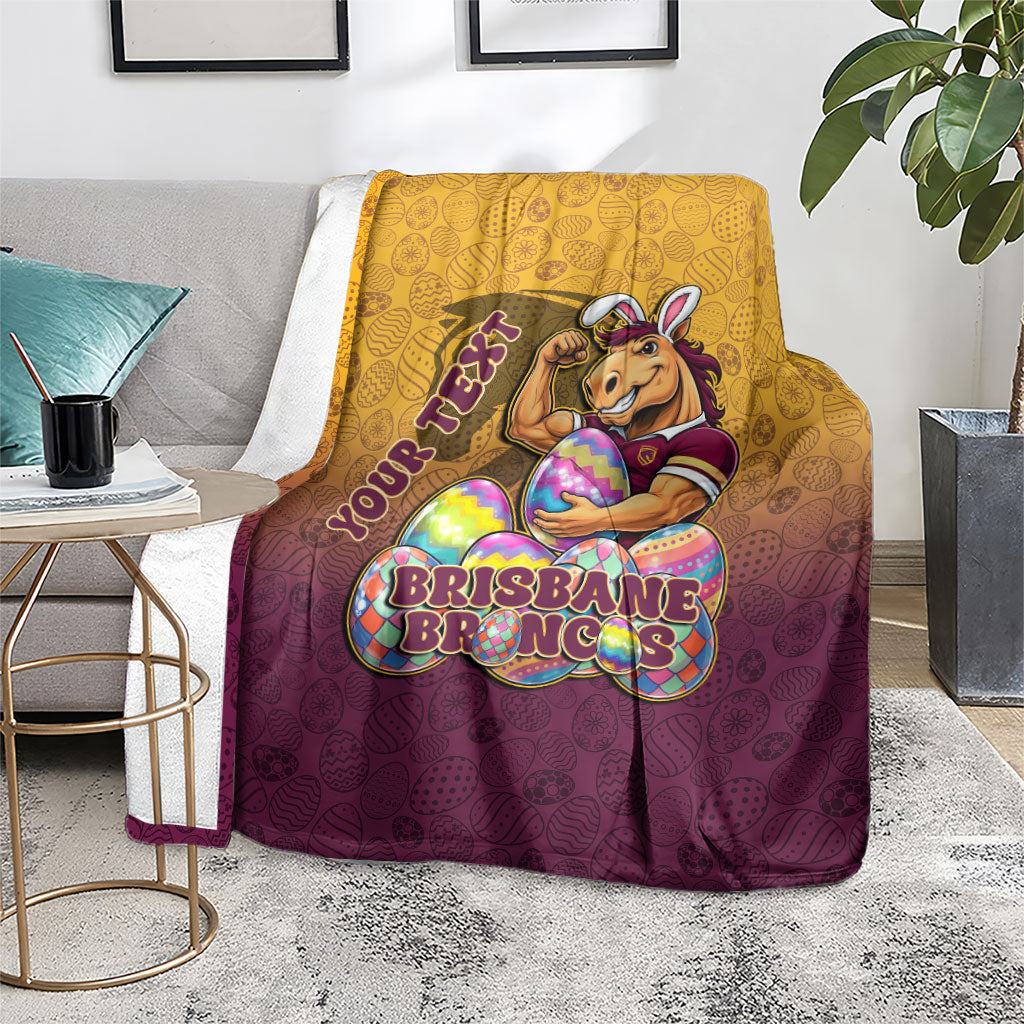 Personalized Brisbane Broncos Blanket Easter Mascot - Colorful Eggs Cartoon Style